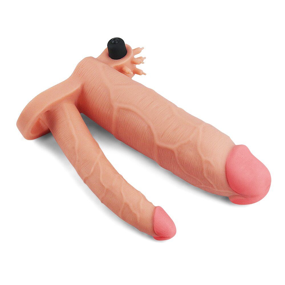 Насадка на пенис - Pleasure X Tender Vibrating Double Penis Sleeve Add 3"
