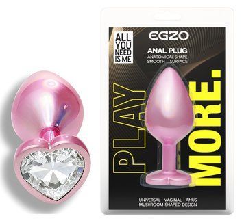 Анальная пробка с кристаллом EGZO - Pink Perl Heart Plug Clear, size S, Розовый