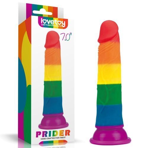 Фалоімітатор Prider Dildo 7" &mdash; райдужний, без мошонки, з присоскою, Райдужний
