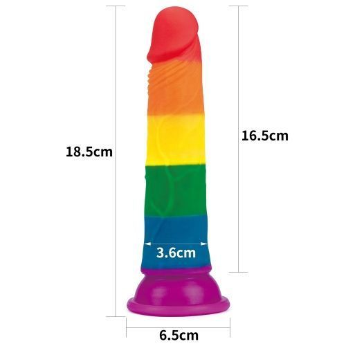 Фалоімітатор Prider Dildo 7" &mdash; райдужний, без мошонки, з присоскою, Райдужний