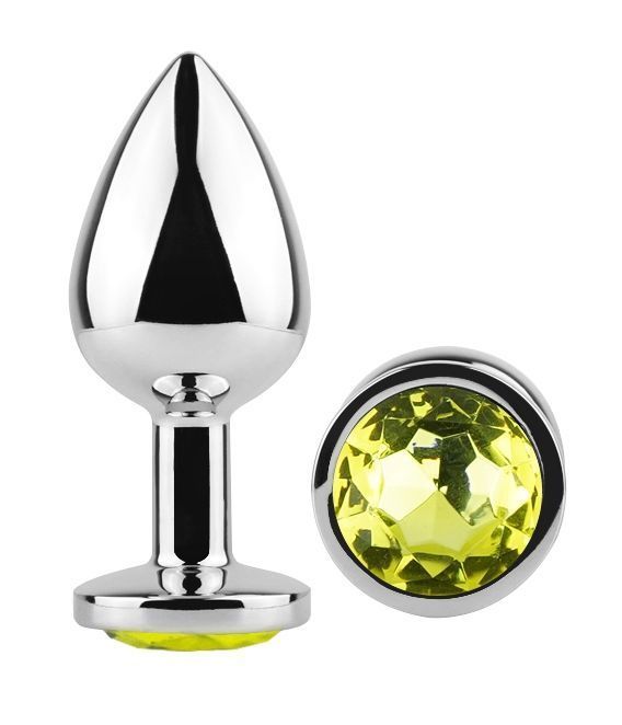 Анальная пробка с кристаллом EGZO - Silver Round Plug Lime size S, Серебристый