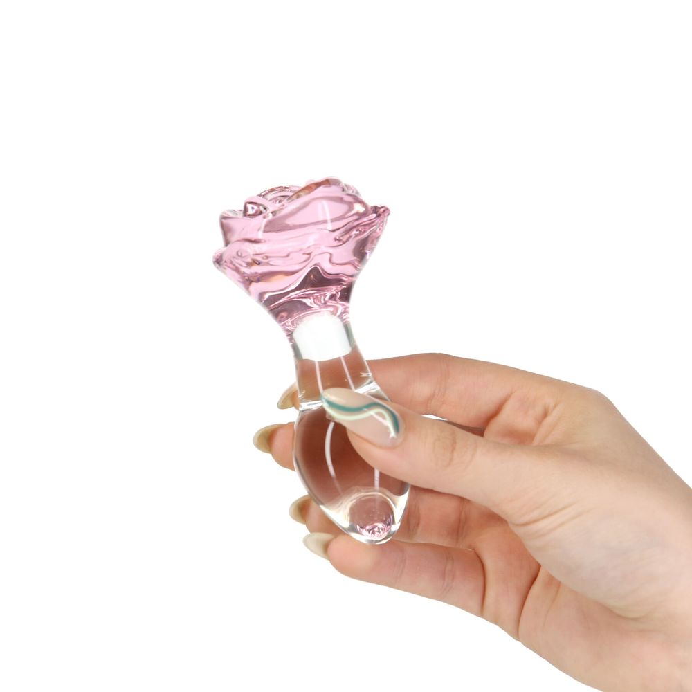 Скляний анальний затор Pillow Talk Rosy Luxurious Glass Anal Plug, ⌀3,3 см, віброкуля в подарунок