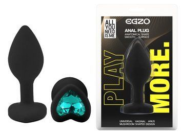 Силиконовая анальная пробка EGZO - Silicone Black Heart Plug Marine, size S, Черный