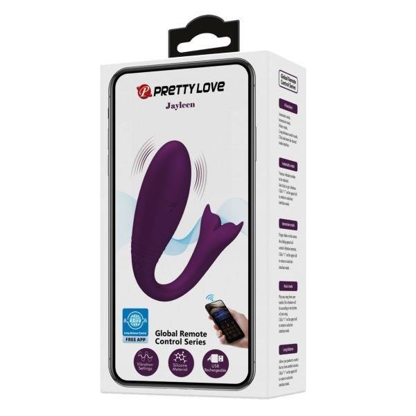 Вібратор для двох PRETTY LOVE Jayleen, 12 vibration functions Mobile APP Long-distance Control, Темно-фіолетовий