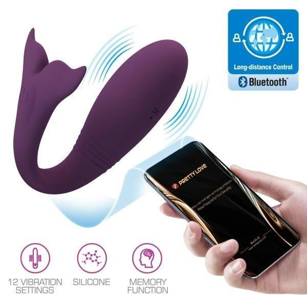 Вібратор для двох PRETTY LOVE Jayleen, 12 vibration functions Mobile APP Long-distance Control, Темно-фіолетовий