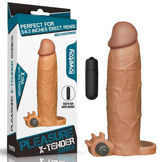 Насадка на член - Pleasure X-Tender Vibrating Penis Sleeve Add 3" Brown
