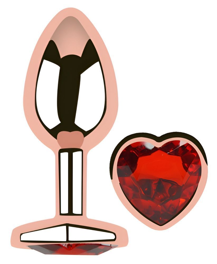 Анальная пробка с кристаллом EGZO - Rose Gold Heart Plug Red size S, Розовое золото