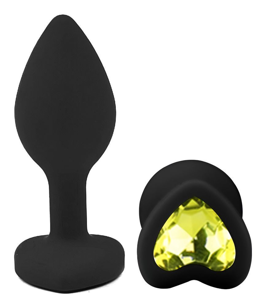 Силиконовая анальная пробка EGZO - Silicone Black Heart Plug Lime, size S, Черный