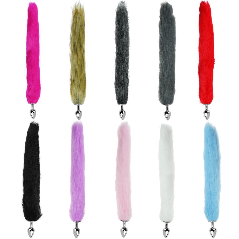 Анальная пробка с хвостом EGZO - Fox Tail Silver Plug Black, size S, Черный