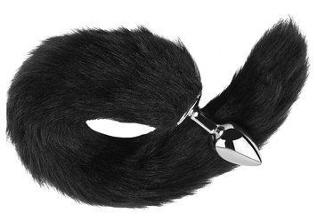 Анальная пробка с хвостом EGZO - Fox Tail Silver Plug Black, size S, Черный