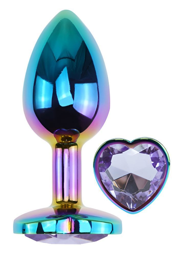 Анальная пробка с кристаллом EGZO - Multicolor Heart Plug Amethyst size M, Мультиколор