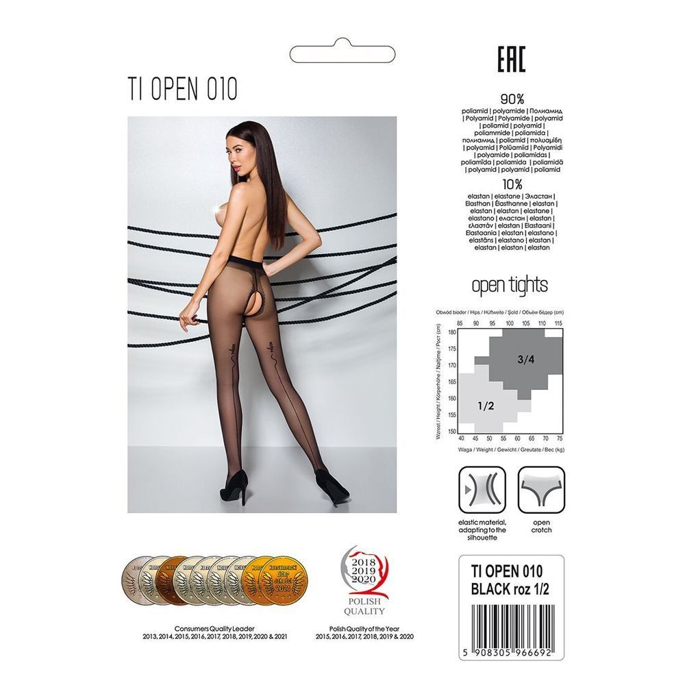 Колготки с открытым доступом, контрастная линия TIOPEN 010 black 1/2 (20 den) &mdash; Passion