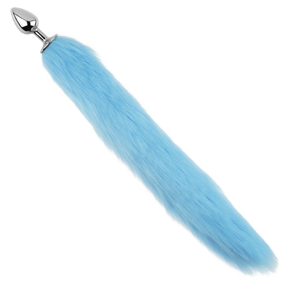 Анальная пробка с хвостом EGZO - Fox Tail Silver Plug Blue, size S, Голубой