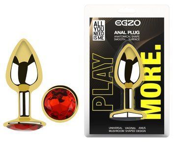 Анальная пробка с кристаллом EGZO - Gold Round Plug Red size S, Золотой