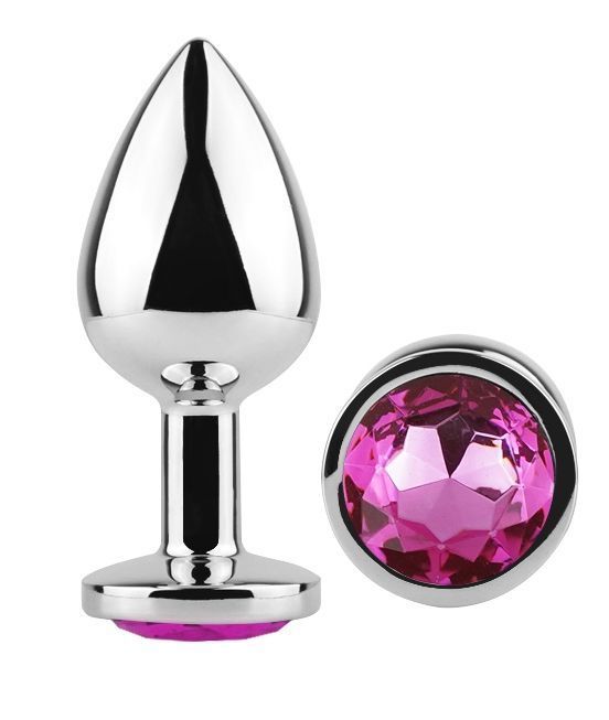Анальная пробка с кристаллом EGZO - Silver Round Plug Rose size S, Серебристый