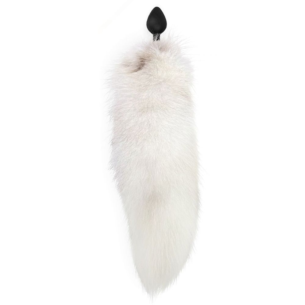 Силіконова анальна пробка з хвостом із натурального хутра Art of Sex size M White fox, Черный