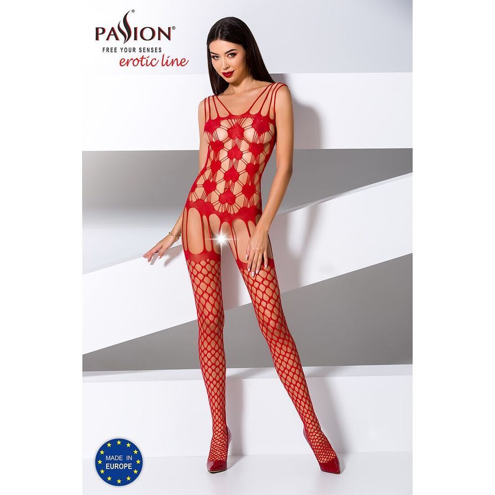 Бодістокінг Passion BS067 red, комбінезон, імітація панчох та топа на бретелях