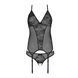Корсет с пажами, трусики с ажурным декором и открытым шагом Ursula Corset black S/M &mdash; Passion
