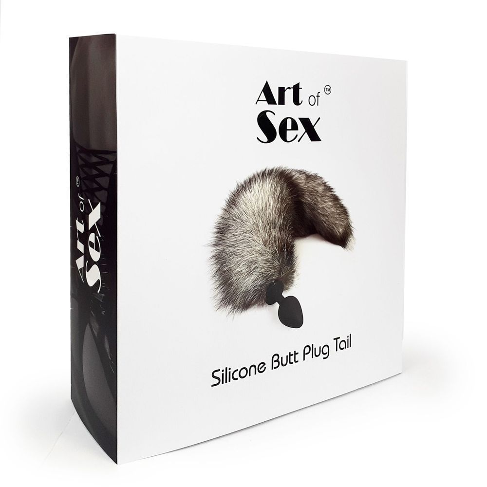 Силіконовий анальний затор з хвостом з натурального хутра Art of Sex size M Artctic fox, Черный