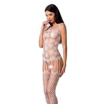 Бодістокінг Passion BS067 white, комбінезон, імітація панчох та топа на бретелях