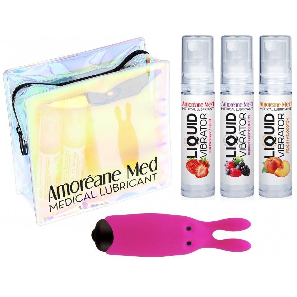 Набор из 3-х вкусов стимулирующего лубриканта Amoreane Med (3х10мл) и вибропули Adrien Lastic Pink, Розовый