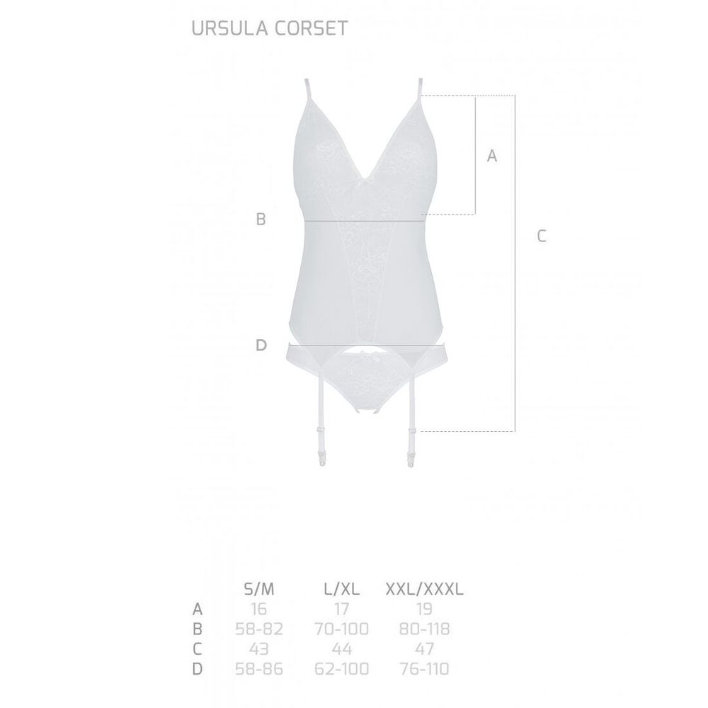 Корсет з пажами, трусики з ажурним декором та відкритим кроком Ursula Corset white L/XL — Passion