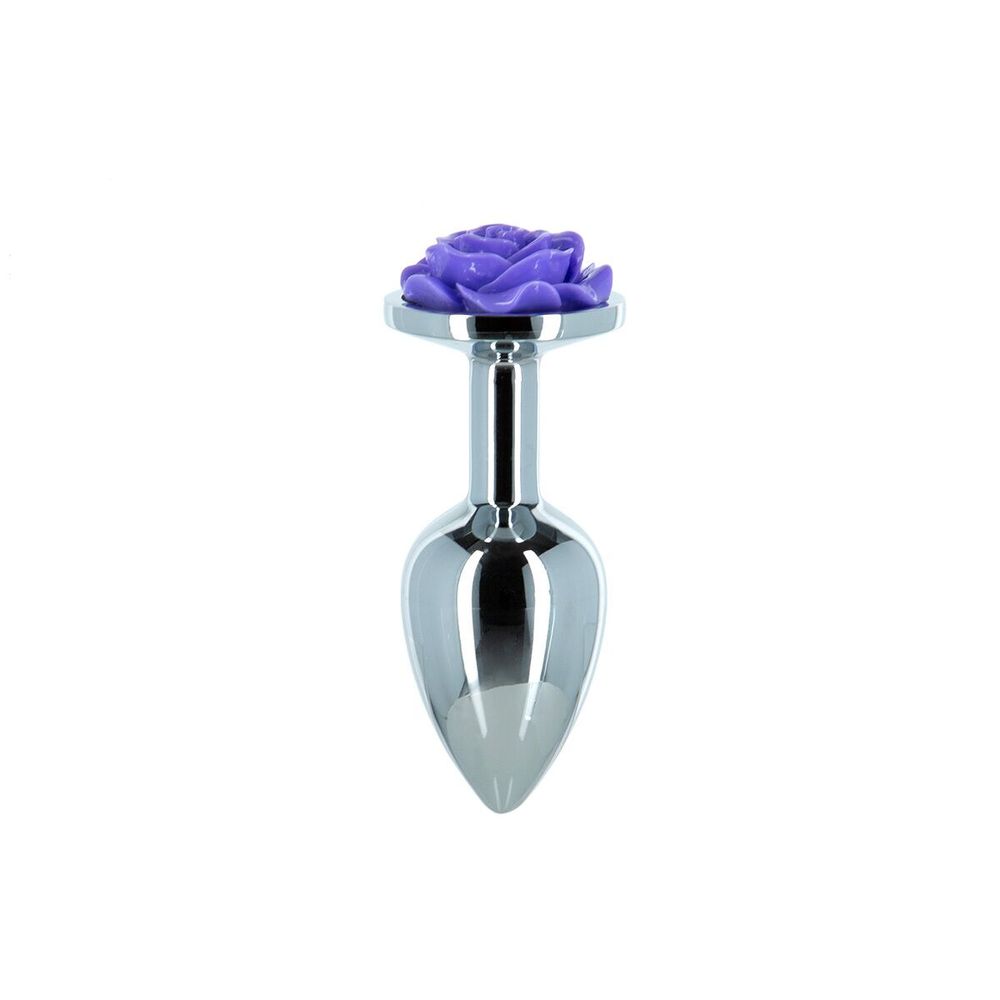 Металевий анальний затор Lux Active з трояндою - Rose Anal Plug - Purple, ВІБРОПУЛЯ В ПОДАРУНОК