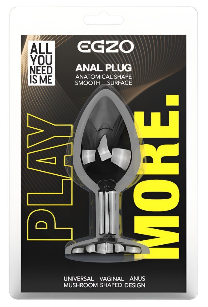 Анальная пробка с кристаллом EGZO - Dark Gray Round Plug Lime, size S, Темное серебро