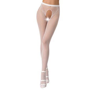 Эротические колготки-бодистокинг Passion S019 white, имитация трусиков ажурных с доступом, в сеточку