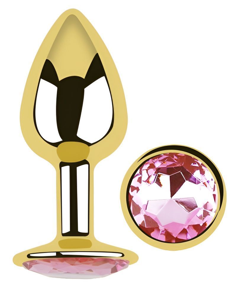 Анальна пробка з кристалом EGZO - Gold Round Plug Pink size M, Золотий