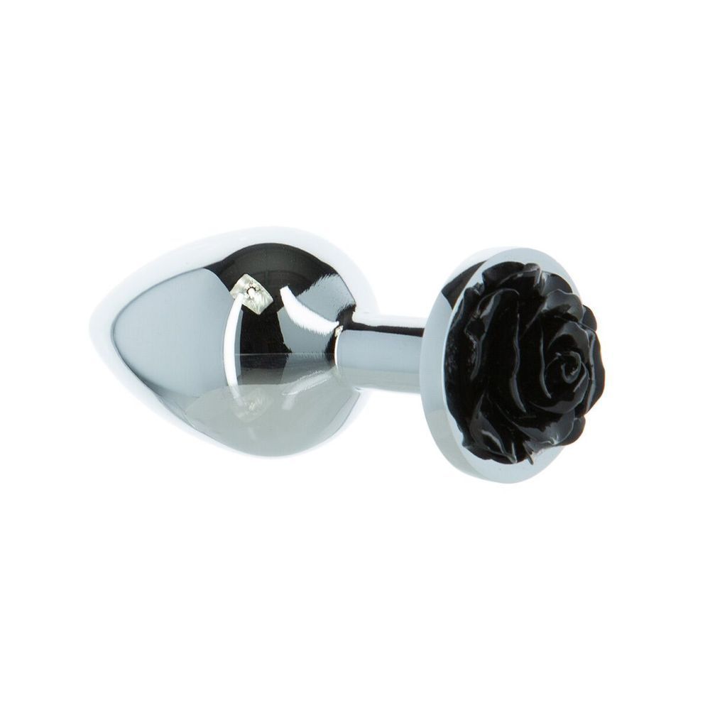 Металева анальна пробка Lux Active з трояндою - Rose Anal Plug - Black, ВІБРОПУЛЯ В ПОДАРУНОК, Черный