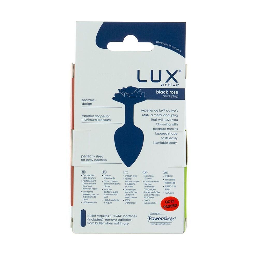 Металева анальна пробка Lux Active з трояндою - Rose Anal Plug - Black, ВІБРОПУЛЯ В ПОДАРУНОК, Черный