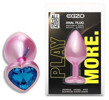 Анальная пробка с кристаллом EGZO - Pink Perl Heart Plug Blue, size S, Розовый