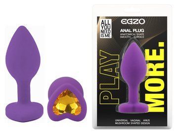 Силиконовая анальная пробка EGZO - Silicone Violet Heart Plug Yellow, size S, Фиолетовый