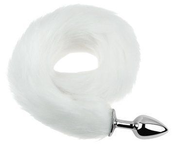 Анальная пробка с хвостом EGZO - Fox Tail Silver Plug White, size S, Белый