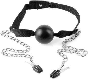 Кляп с зажимами для сосков Ball Gag & Nipple Clamps от Pipedream Products, Fetish Fantasy