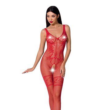 Бодістокінг Passion BS069 red, комбінезон, імітація панчох та боді
