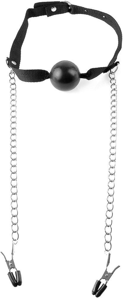 Кляп з зажимами для сосків Ball Gag & Nipple Clamps від Pipedream Products, Fetish Fantasy
