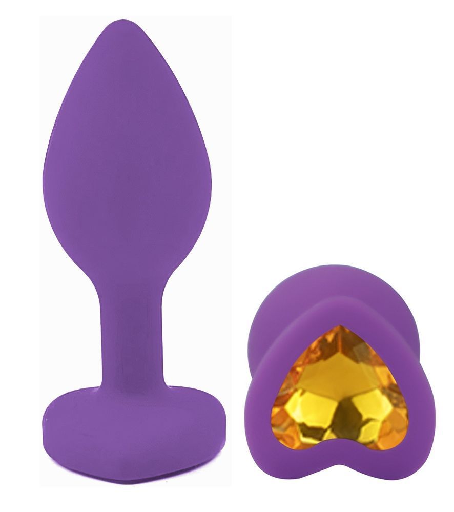 Силиконовая анальная пробка EGZO - Silicone Violet Heart Plug Yellow, size S, Фиолетовый