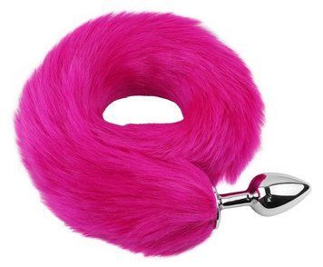 Анальная пробка с хвостом EGZO - Fox Tail Silver Plug Crimson, size S, Малиновый