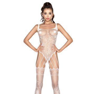 Бодістокінг Passion BS034 white, комбінезон, імітація боді та панчохи