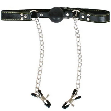 Кляп с зажимами для сосков Fetish Fantasy Extreme Deluxe Ball Gag and Nipple Clamps