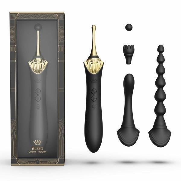 Мультифункціональний вібратор Zalo - Bess 2 Obsidian Black, 4 насадки, підігрів, Черный