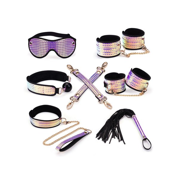 Бондажний набір Liebe Seele Purple Glossy 7pcs Bondage Kit, райдужний
