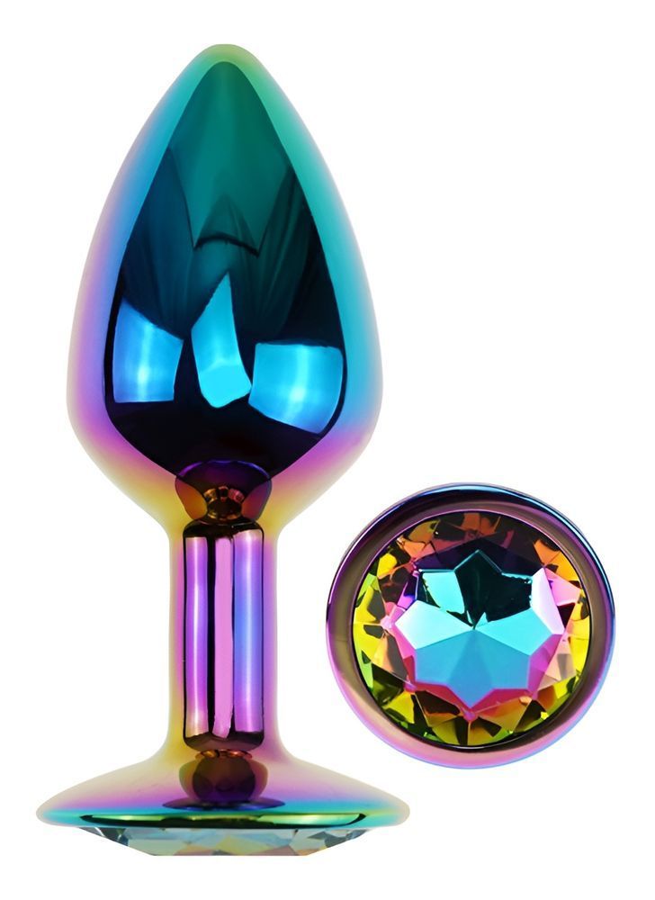 Анальная пробка с кристаллом EGZO - Multicolor Round Plug Rainbow size S, Мультиколор
