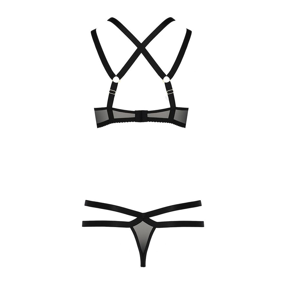 Комплект білизни HAGAR SET black L/XL - Passion Exclusive: стрепи: трусики та ліф