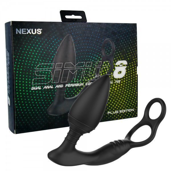 Анальна вібропробка Nexus SIMUL8 Plug Edition з ерекційним кільцем, 2 мотори, макс. діаметр 4см, Черный