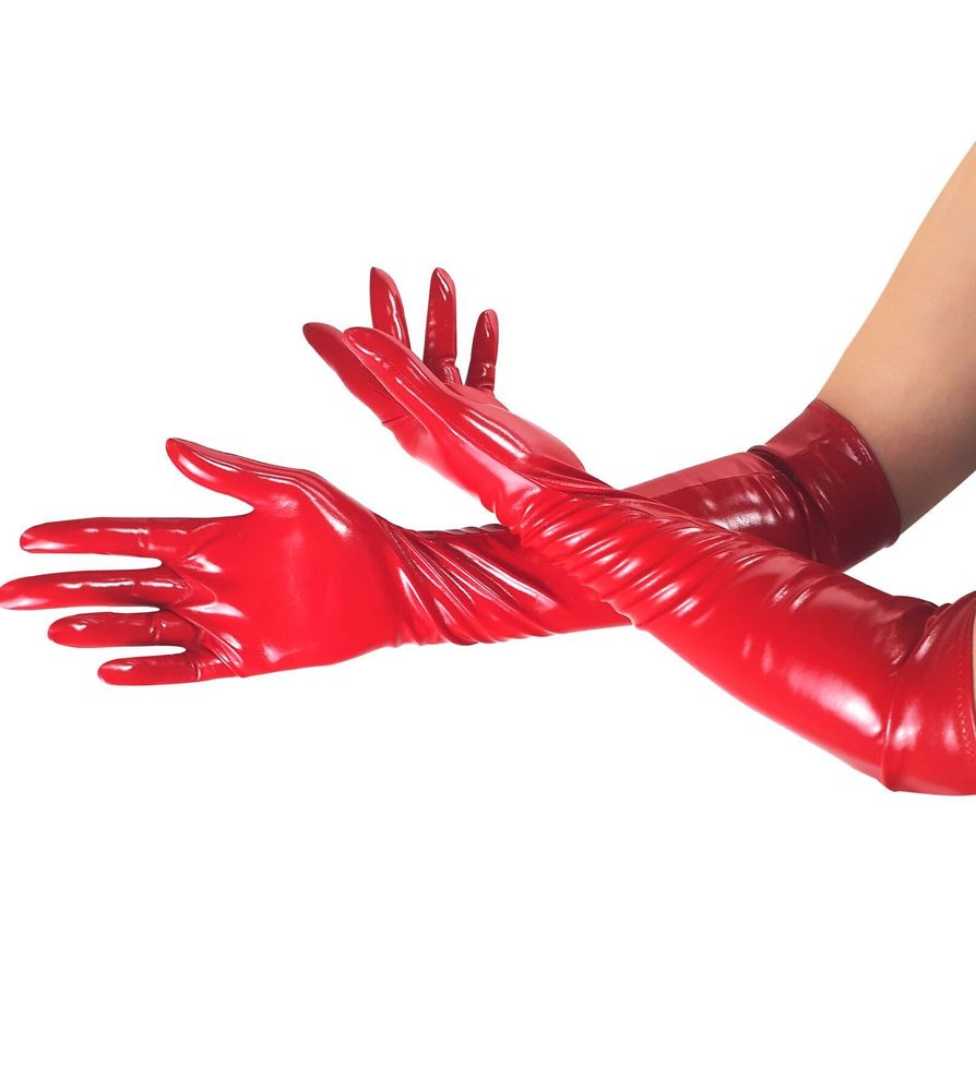 Глянсові вінілові рукавички Art of Sex - Lora, розмір М, колір Червоний