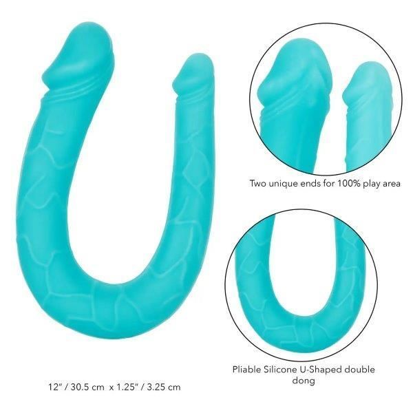 Двухконечный фаллоимитатор Silicone Double Dong AC DC Dong, бирюзовый, Бирюзовый