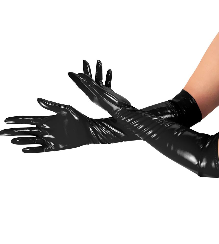 Глянсові вінілові рукавички Art of Sex - Lora, розмір М, колір Чорний